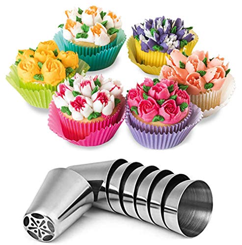 Russisches Paspelspitzen-Set, Wowdecor 24-teiliges Kuchen-Cupcake-Dekorationsset, Vereisungsdüsen Blumen geformt, Zuckerguss Taschen und Tipps Backzubehör (12 Stück russische Tipps) von WOWDECOR