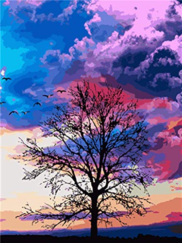 WOWDECOR DIY Malen nach Zahlen für Erwachsene Kinder Mädchen, Vierjahreszeiten Baum Bunt Wolke 40x50cm Vorgedruckt Leinwand-Ölgemälde (ohne Rahmen) von WOWDECOR