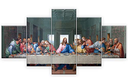 WOWDECOR Leinwand Wandkunst Leinwanddrucke Gemälde 5 Paneele Stück Mehrere Bilder, Da Vinci Das letzte Abendmahl Jesus Giclée, gedruckt auf Leinwand, Poster Wanddekorationen Geschenke (Kleingerahmt) von WOWDECOR