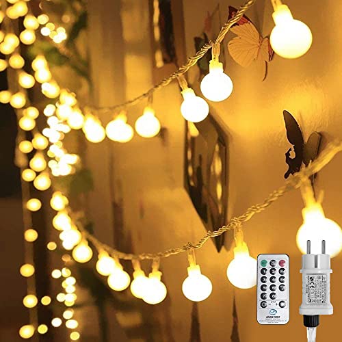 WOWDSGN Kugel Lichterkette, 100 LEDs 10m Dimmbar, Partylichterkette mit Stecker für Innen und Außen, 8 Leuchtmode, Enegiesparend, ideal für Weihnachten, Hochzeit, Party, Garten, Warmweiß von WOWDSGN