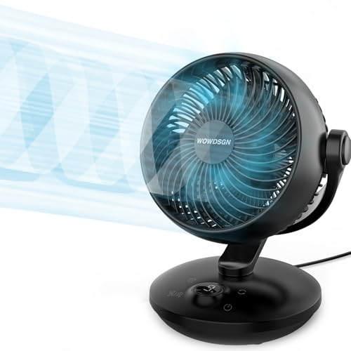 WOWDSGN Ventilator Leise 22dB Mit 6 Stufen & Display - 9-Stunden-Timer, Leistungsstarker 3D Turbo-Luftzirkulator - 100° & 80° Oszillation - Tischventilator für Schlafzimmer Wohnzimmer Büro Küchen von WOWDSGN