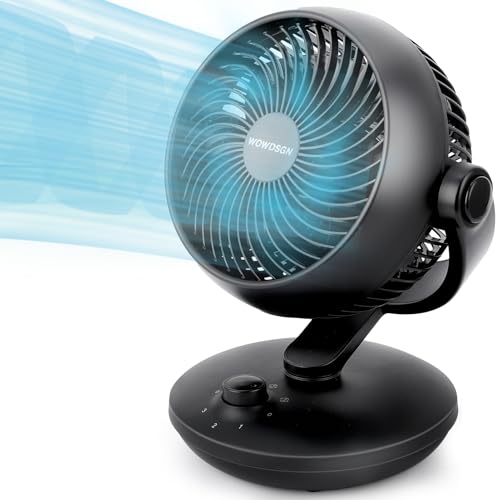WOWDSGN Ventilator Leise, Tischventilator 24dB, Leistungsstarker 3D Turbo-Luftzirkulator - 100° & 80° Oszillation - 3 Geschwindigkeitsstufen für Schlafzimmer Wohnzimmer Büro Küchen - Schwarz von WOWDSGN