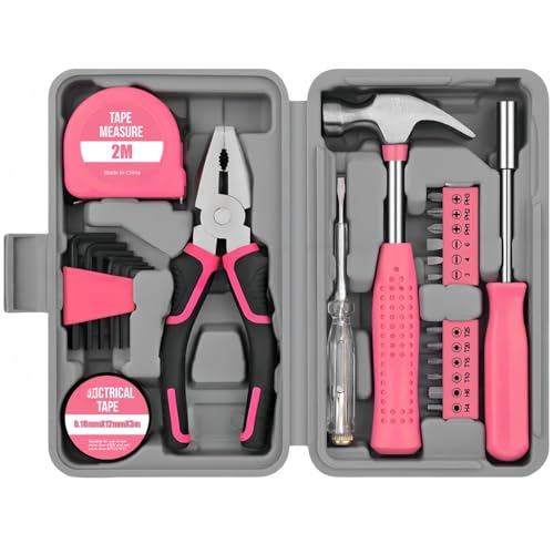 WOWEI Werkzeugkoffer 24-tlg Werkzeugset für Damen Herren Haushaltswerkzeugset – Rosa Haushalts Mini Werkzeugkasten mit Hammer und Schraubenzieherset – Ideal für Frauen zum Haushalt Werkstatt DIY WOWEI Werkzeugkoffer 24-tlg Werkzeugset für Damen Herren Haushaltswerkzeugset – Rosa Haushalts Mini Werkzeugkasten mit Hammer und Schraubenzieherset – Ideal für Frauen zum Haushalt Werkstatt DIY von WOWEI
