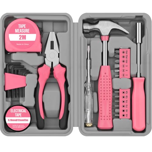 WOWEI Werkzeugkoffer 24-tlg Werkzeugset für Damen Herren Haushaltswerkzeugset – Rosa Haushalts Mini Werkzeugkasten mit Hammer und Schraubenzieherset – Ideal für Frauen zum Haushalt Werkstatt DIY WOWEI Werkzeugkoffer 24-tlg Werkzeugset für Damen Herren Haushaltswerkzeugset – Rosa Haushalts Mini Werkzeugkasten mit Hammer und Schraubenzieherset – Ideal für Frauen zum Haushalt Werkstatt DIY von WOWEI