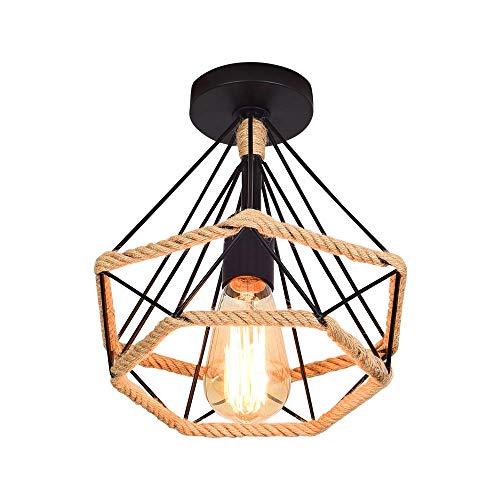 Pendelleuchte Hängelampe Retro Diamant Deckenleuchte 25cm Metallkäfig mit Hanfseil,Vintage Hängelampe Lampe E27 Beleuchtung für Wohnzimmer Schlafzimmer Café Bar Restaurant,Seil Deckenlampe schwarz Pendelleuchte Hängelampe Retro Diamant Deckenleuchte 25cm Metallkäfig mit Hanfseil,Vintage Hängelampe Lampe E27 Beleuchtung für Wohnzimmer Schlafzimmer Café Bar Restaurant,Seil Deckenlampe schwarz von WOWEWA