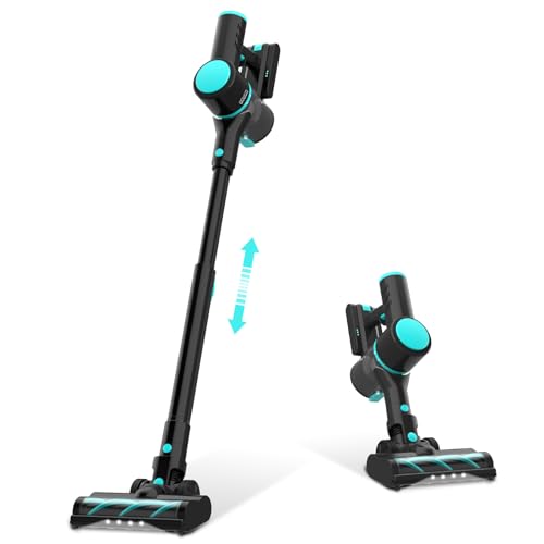 WOWGO Akku Staubsauger 30000pa Staubsauger Kabellose Beutellos mit LED Bürste & Wandhalterung,45Mins Laufzeit, Starke Saugleistung Akkusauger für Tierhaare, Harter Boden & Teppich von WOWGO