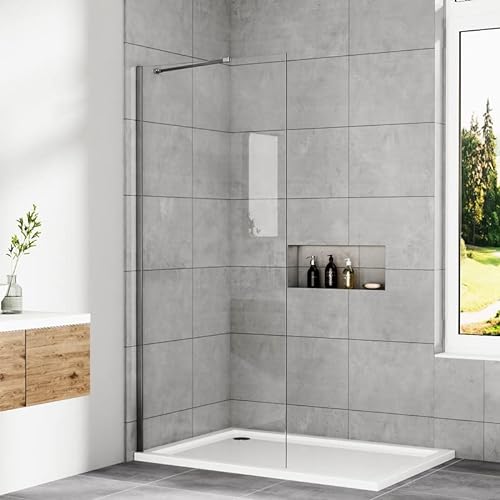 Duschwand 80 x 195 cm Walk In Dusche Duschtrennwand mit Stabilisator Duschabtrennung 5 mm ESG Easy-clean Sicherheitsglas von WOWINNE