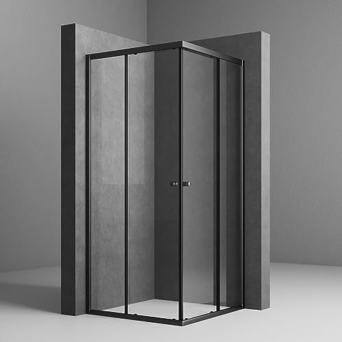 WOWINNE Duschkabine 75x75x185cm Eckeinstieg Duschkabine Schwarz Schiebetür Duschabtrennung Doppel Schiebetür 6mm ESG Sicherheitsglas Duschtür von WOWINNE