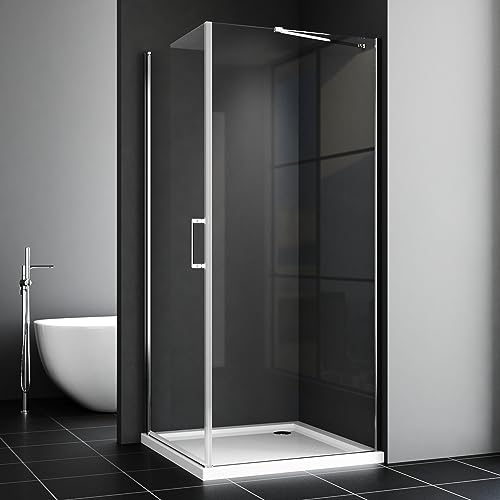 WOWINNE Duschkabine 75x75x195cm Eckeinstieg Pendeltür mit Seitenwand 6mm Nano ESG Glas Schwingtür Duschabtrennung Dusche von WOWINNE