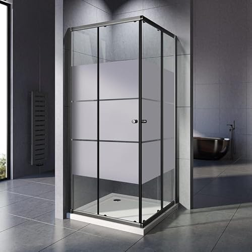 WOWINNE Duschkabine 75x90x185cm Eckeinstieg Duschkabine Schwarz Gestreift Schiebetür Duschabtrennung Doppel Schiebetür 5mm ESG Sicherheitsglas von WOWINNE