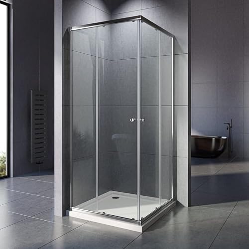 WOWINNE Duschkabine 80 x 80 x 185 cm Eckeinstieg Duschkabine Schiebetür Duschabtrennung Doppel Schiebetür Echtglas Duschtür 5mm ESG Glas von WOWINNE