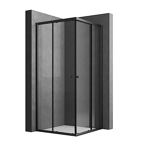 WOWINNE Duschkabine 80x80cm Schiebetür, Schwarz Duschkabine Eckeinstieg mit Schiebetürn 6mm ESG Sicherheitsglas Duschschiebetür Duschabtrennung Duschwand Höhe 185cm von WOWINNE