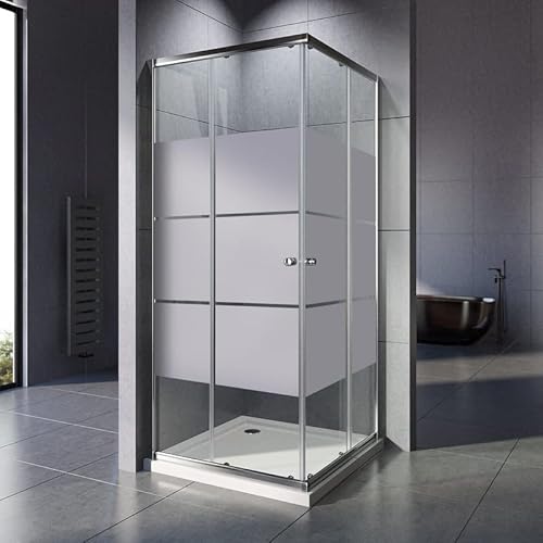 WOWINNE Duschkabine 80x80x185cm Eckeinstieg Duschkabine Schiebetür Gestreift Duschabtrennung Doppel Schiebetür 5mm ESG Sicherheitsglas von WOWINNE