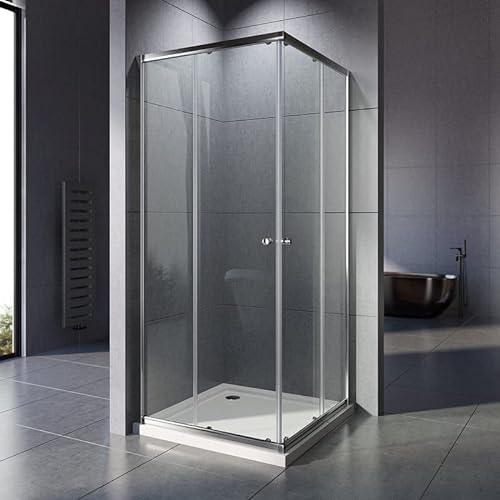 WOWINNE Duschkabine 90 x 90 x 185cm Eckeinstieg Duschkabine Sschiebetür Duschabtrennung Doppel Schiebetür Echtglas Duschtür von WOWINNE