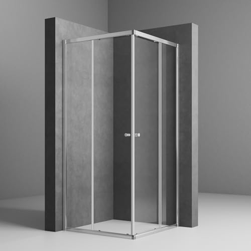 WOWINNE Duschkabine 90 x 90 x185cm Eckeinstieg Duschkabine Schiebetür Duschabtrennung Doppel Schiebetür Echtglas Duschtür von WOWINNE