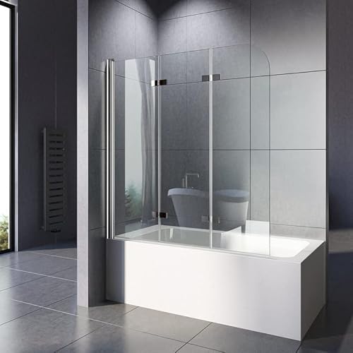 WOWINNE Duschwand für Badewanne, Duschwand 120x140cm Badewannenaufsatz Duschwand 3-teilig Faltbar Duschabtrennung Badewanne mit 6mm NANO ESG-Glas von WOWINNE