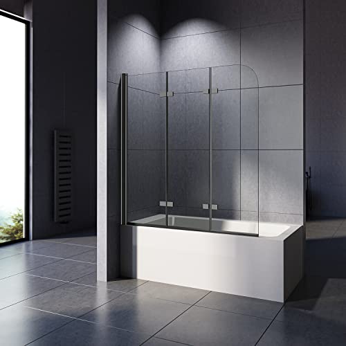 WOWINNE Duschwand für Badewanne, Duschwand 120x140cm Badewannenaufsatz Duschwand Schwarz 3-teilig Faltbar Duschabtrennung Badewanne mit 6mm NANO ESG-Glas von WOWINNE