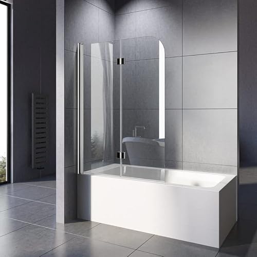 WOWINNE Duschwand für Badewanne 100x140 cm Badewannenaufsatz Duschwand 2-teilig Faltbar 5 mm NANO ESG Sicherheitsglas Duschabtrennung Badewanne von WOWINNE
