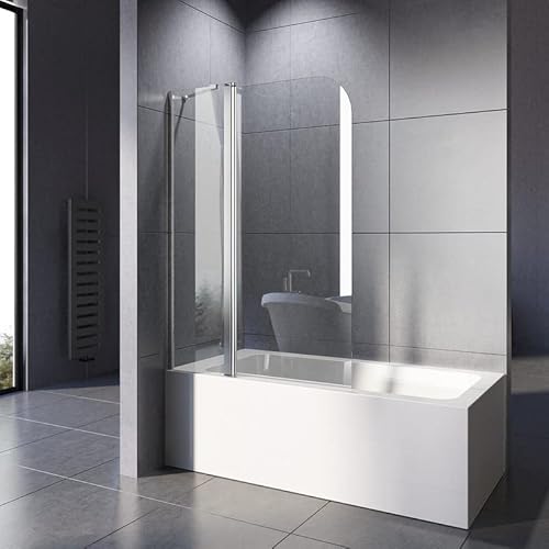 WOWINNE Duschwand für Badewanne 100x140cm Badewannenaufsatz 2-teilig Pendeltür Duschabtrennung Badewanne 6 mm ESG-Glas von WOWINNE