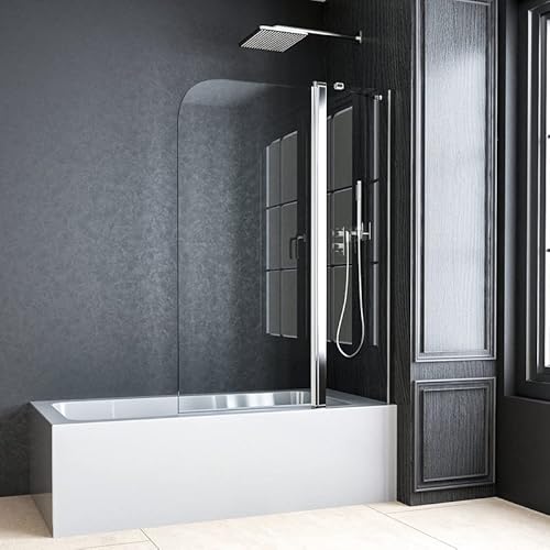 WOWINNE Duschwand für Badewanne 100x140cm Duschtrennwand 2-teilig Pendeltür Duschwand badewannenfaltwand Duschabtrennung Badewannenwand 5 mm ESG Glas von WOWINNE