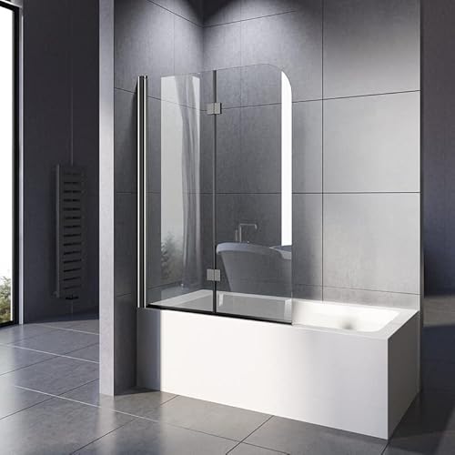 WOWINNE Duschwand für Badewanne, Duschwand 110x140cm Badewannenaufsatz Duschwand 2-teilig Faltbar Duschabtrennung Badewanne mit 6mm NANO ESG-Glas von WOWINNE