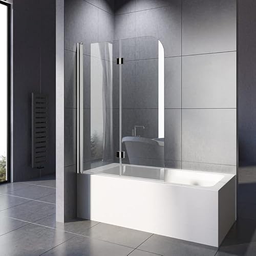 WOWINNE Duschwand für Badewanne 110x140cm Badewannenaufsatz Duschwand 2-teilig Faltbar Duschabtrennung Badewanne mit 6mm NANO ESG-Glas von WOWINNE