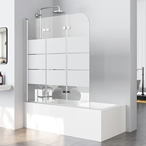 WOWINNE Duschwand für Badewanne 130x140 cm Faltbar Duschwand 3-teilig 5 mm Easy-Clean ESG Sicherheitsglas Badewannenaufsatz Duschabtrennung Badewanne von WOWINNE