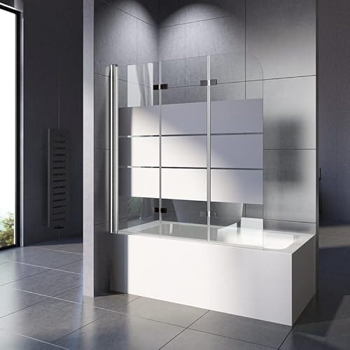 WOWINNE Duschwand für Badewanne 130x140 cm Faltbar Duschwand 3-teilig 6mm Easy-Clean ESG Sicherheitsglas Badewannenaufsatz Duschabtrennung Duschtrennwand von WOWINNE