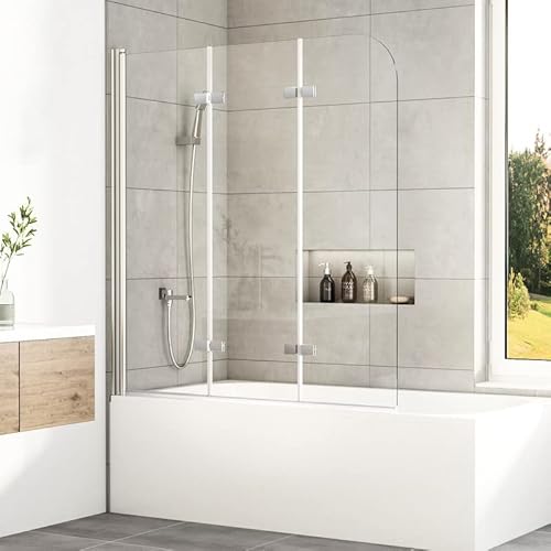 WOWINNE Duschwand für Badewanne 130x140cm Faltbar Duschwand 3-teilig Duschtrennwand Duschabtrennung mit 6mm ESG Sicherheitsglas von WOWINNE