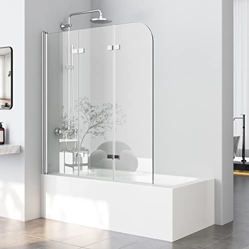 WOWINNE Duschwand für Badewanne 140x140 cm 3-teilig Faltbar Duschwand 6 mm Easy-Clean ESG Sicherheitsglas Badewannenaufsatz Duschabtrennung Badewanne von WOWINNE