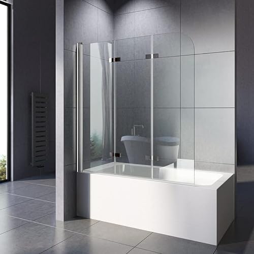WOWINNE Duschwand für Badewanne 140x140 cm Duschwand 3-teilig Faltbar 5 mm Easy-Clean ESG Sicherheitsglas Badewannenaufsatz Duschabtrennung Badewanne von WOWINNE