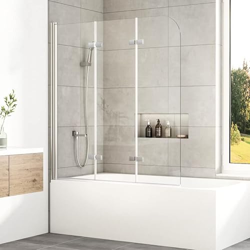 WOWINNE Duschwand für Badewanne 140x140cm Faltbar Duschwand 3-teilig Duschtrennwand Duschabtrennung mit 6mm ESG Sicherheitsglas von WOWINNE