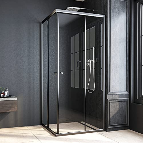 WOWINNE Schwarz Duschkabine 75x75x185cm Eckeinstieg mit Schiebetürn Duschabtrennung Doppel Schiebetür Echtglas Duschtür Duschwand ESG Glas von WOWINNE