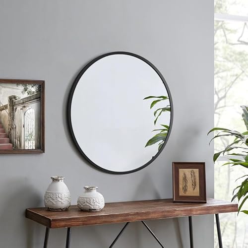 WOWINNE Spiegel Rund 40x40 cm Runder Wandspiegel mit Metall Rahmen Badezimmerspiegel Dekorative Spiegel für Badezimmer Wohnzimmer Schlafzimmer Gäste WC von WOWINNE
