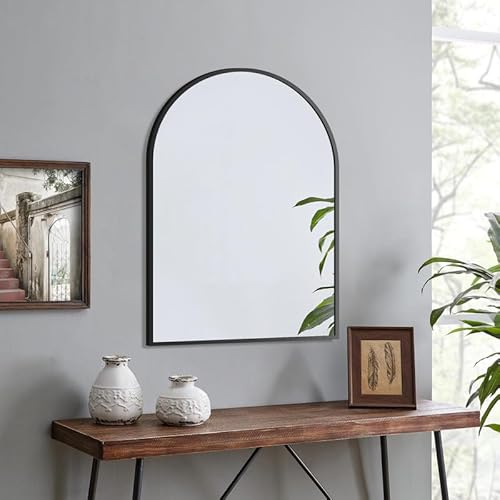 WOWINNE Spiegel Schwarz 50x70cm Bogen Badspiegel Wandspiegel Schwarz mit Metallrahmen Dekorative Spiegel für Badezimmer Wohnzimmer Schlafzimmer Gäste WC von WOWINNE