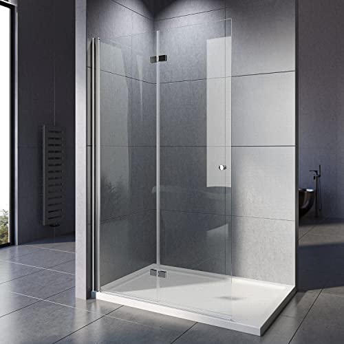 WOWINNE Walk In Dusche Walk In Duschglas 100 x 185 cm Walk In Duschfalttür 5 mm ESG Sicherheitsglas Duschwand Glas Duschtrennwand Glas Badewanne Duschwand Höhe 185 CM von WOWINNE