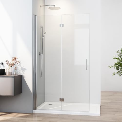 WOWINNE Walk in Duschwand 80x195cm Doppel Faltbar Walk-in Duschabtrennung Walk in Dusche 6mm ESG Nano Glas von WOWINNE