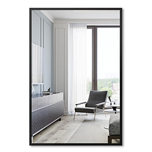 WOWINNE Wandspiegel 100 x 60 cm Rechteckiger Spiegel Schwarz, Bad Spiegel in Wohn- und Badezimmer von WOWINNE