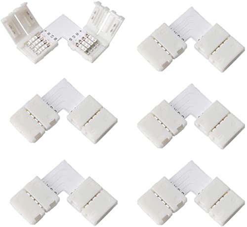 WOWLED 10-Pack 4-Pin 10mm L Form Streifenlicht Verbinder Clip, Rechter Winkel Eckverbinder Für 5050 3528 Rgb Streifenlicht 90 Grad Gelenk Lötlose Adapter Gleichstrom von WOWLED