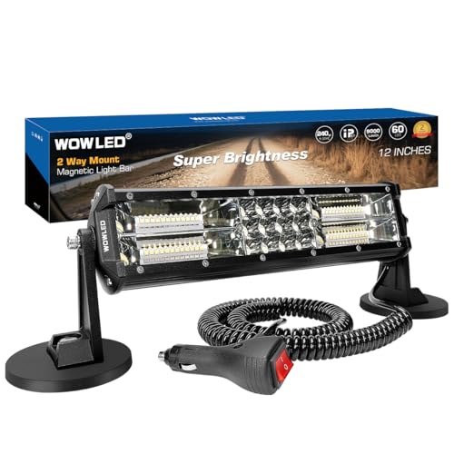 WOWLED Magnetic Light Bar Magnetische Lichtleiste, 12 Zoll tragbarer Zigarettenanzünder-Magnetstrahler für Autos, superhelle starke Magnete, 4-fach verstellbare LED-Arbeitsleuchte für 4x4-Geländewagen von WOWLED