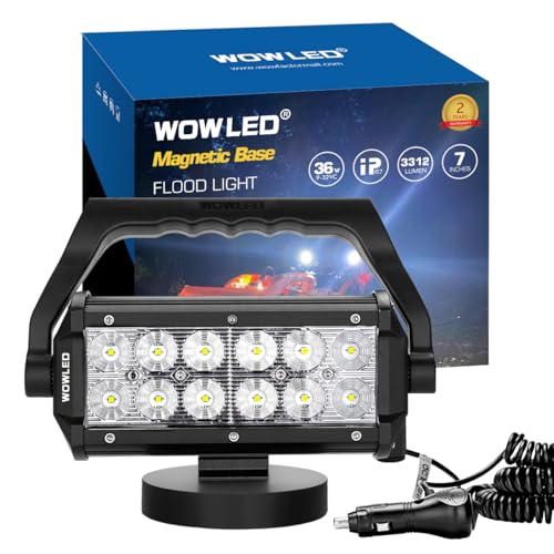 WOWLED Magnetic Mount LED-Arbeitsleuchte, Super Bright 36W Portable 7 Zoll LED-Arbeitsleuchte Flut Scheinwerfer für Camping Auto SUV Boot Bar LKW Fahrlicht Nebelscheinwerfer 4x4 von WOWLED