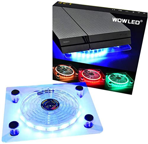 WOWLED RGB LED USB Kühler Lüfter Fan Ständer PS4 Playstation 4 Zubehör with Mini Controler für Konsole Laptop Notebook von WOWLED