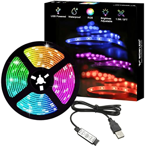 WOWLED RGB-USB-TV-Hintergrundbeleuchtung, 1,5 m, 45 LEDs, RGB-LED-Lichtleiste, 5050 TV-Hintergrundbeleuchtung, mehrfarbwechselnde Küche, Cipboard, Stimmungsbeleuchtung, DC 5 V von WOWLED