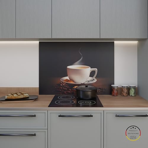 WOWMÖBEL Spritzschutz Küchenrückwand Glasoptik selbstklebend Küche | ESG 4mm | Rückwandschutz Platte Glasrückwand Wandpaneele nach Maß | Kaffeezauber (B 80cm x H 50cm) von WOWMÖBEL