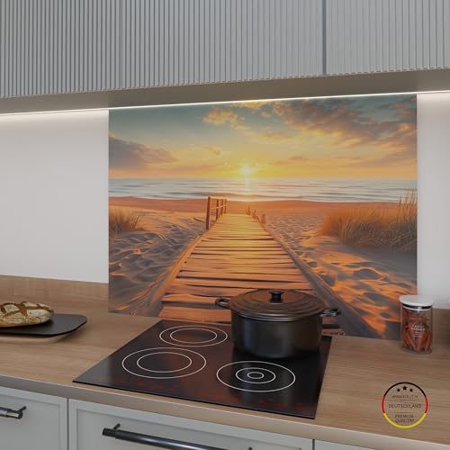 WOWMÖBEL Spritzschutz Küchenrückwand Glasoptik selbstklebend Küche | ESG 4mm | Rückwandschutz Platte Glasrückwand Wandpaneele nach Maß | Sonnen Steg (B 60cm x H 40cm) von WOWMÖBEL