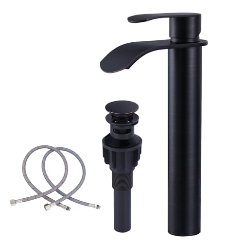 WOWOW Waschbeckenarmatur, ölgeriebene Bronze: Einhebel-Badezimmer-Wasserhahn – Wasserfall-Einloch-Mischbatterie mit großem rechteckigem Auslauf, Deckmontage, WC-Waschtisch mit Pop-Up-Ablauf WOWOW Waschbeckenarmatur, ölgeriebene Bronze: Einhebel-Badezimmer-Wasserhahn – Wasserfall-Einloch-Mischbatterie mit großem rechteckigem Auslauf, Deckmontage, WC-Waschtisch mit Pop-Up-Ablauf von WOWOW
