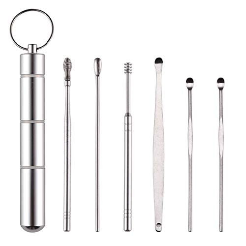 WOWOWO Ohrstöpsel-Set Schlüsselbund 6-in-1-Tasche Ohrlöffel Zahnstocher Schlüsselbund mit tragbarer Aluminiumlegierungsflasche von WOWOWO