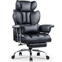 Bürostuhl aus Leder, verstellbare hohe Rückenlehne, ergonomisch, Lendenwirbelstütze, gepolsterte Armlehnen und Fußstütze (schwarz) von WOWTTRELAX