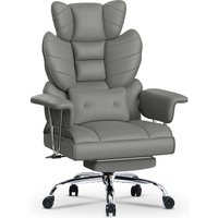 Wowttrelax - Leder Bürostuhl mit Rückenlehne, Chefsessel mit Fußstütze und Lordosenstütze, Chefsessel, Grau Wowttrelax - Leder Bürostuhl mit Rückenlehne, Chefsessel mit Fußstütze und Lordosenstütze, Chefsessel, Grau von WOWTTRELAX