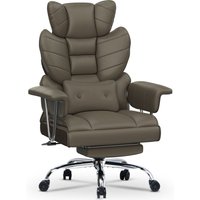 Wowttrelax - Leder Bürostuhl mit Rückenlehne, Chefsessel mit Fußstütze und Lordosenstütze, Chefsessel, Taupe von WOWTTRELAX